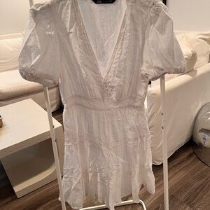 Zara White Puff Sleeve Dress